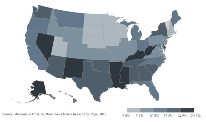 Map of rates of disconnection by state