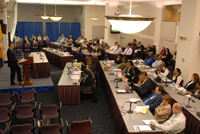 Participants in the Working Session listen to Jeff Slowikowski, U.S. Department of Justice