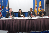 Reducing Violence Using Intervention and Enforcement panel members: Phelan Wyrick, Senior Advisor, U.S. Department of Justice; Lori Toscano, Acting Director, Safe Streets, Baltimore City Health Department, Baltimore, MD; S. Gregory Baker, Former Executive Director CIRV, Cincinnati Policy Department, Cincinnati, OH; Guillermo Cespedes, Deputy Mayor, Gang Reduction and Youth Development, Los Angeles, CA 